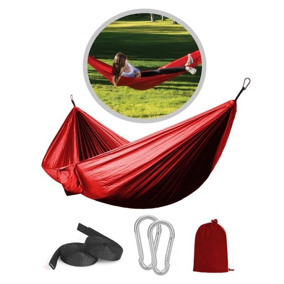 Portable Lightweight Hammock w/ 2 Straps & Carabiners Heavy Duty Polyester 300lb - Picture 3 of 4